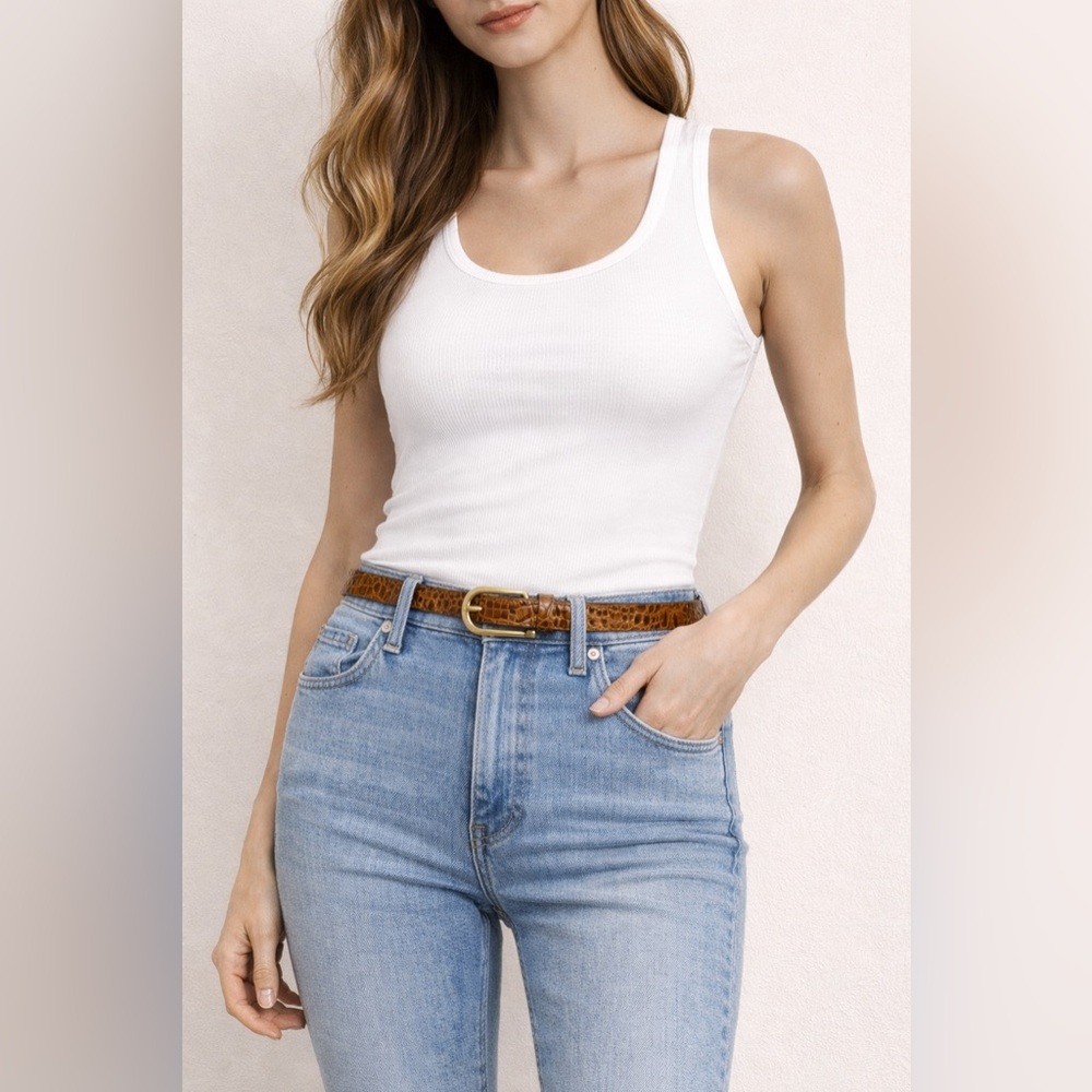 BCBG MAXAZRIA BELT GENUINE LEATHER BROWN CROC ANIMAL PRINT